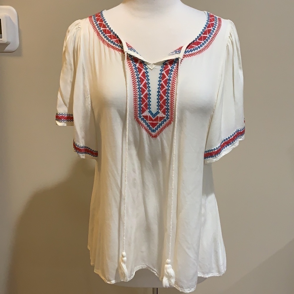 Kori America cream embroidered top, Small